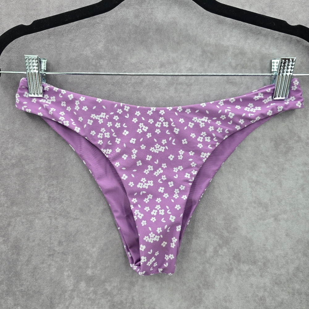 Purple White Floral Bikini Bottom Swimwear Small